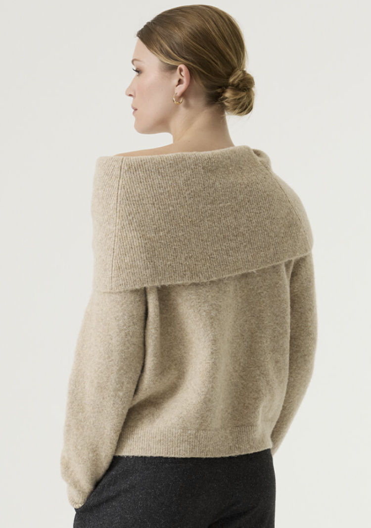 Pull grote rolkraag beetje glitter 4447-sandy taup