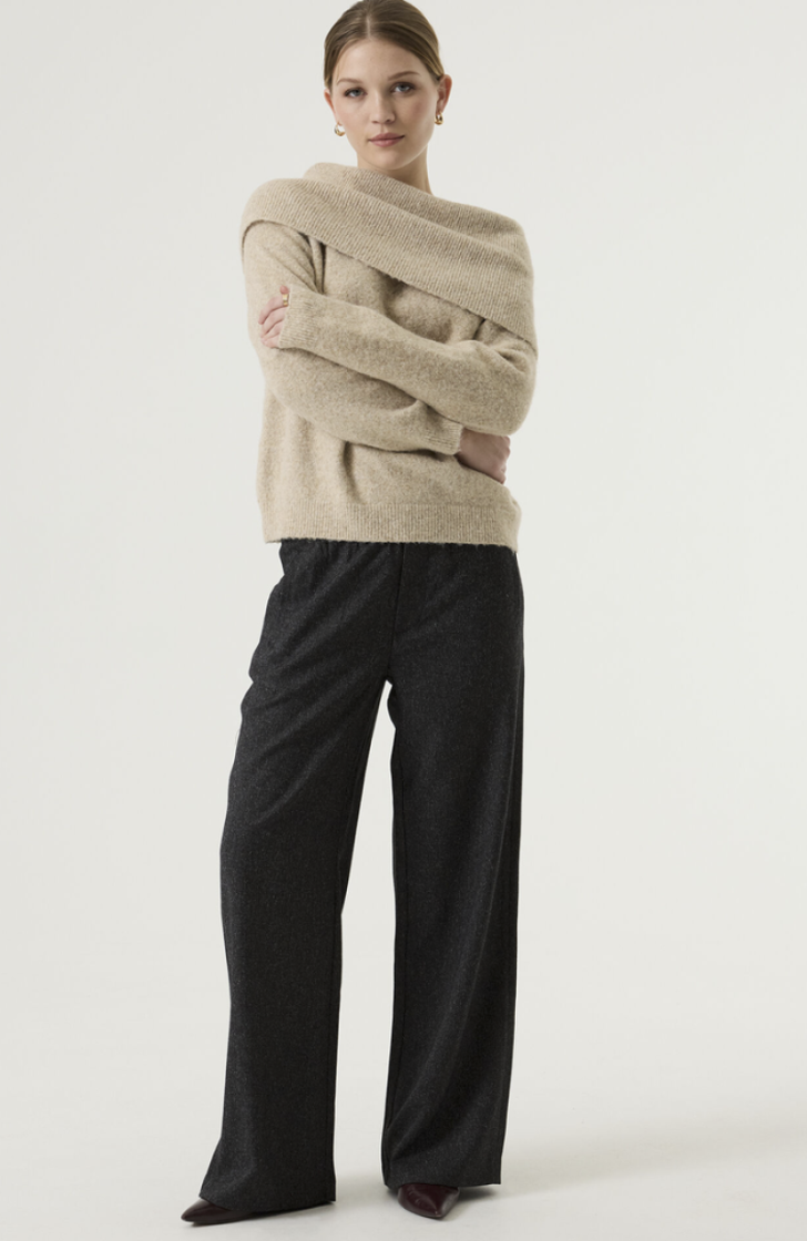 Pull grote rolkraag beetje glitter 4447-sandy taup