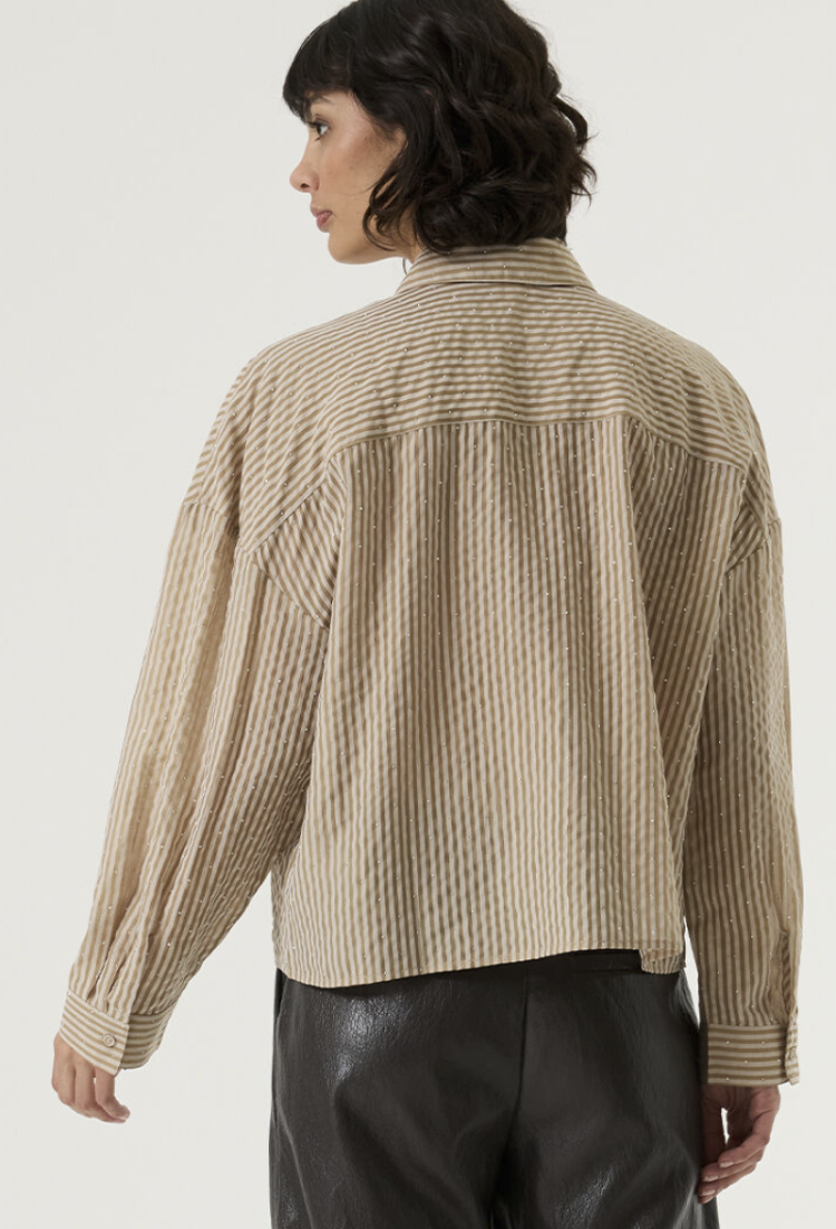 Hemd gestreept beige ecru met zilveren dotjes 4294-whitecap