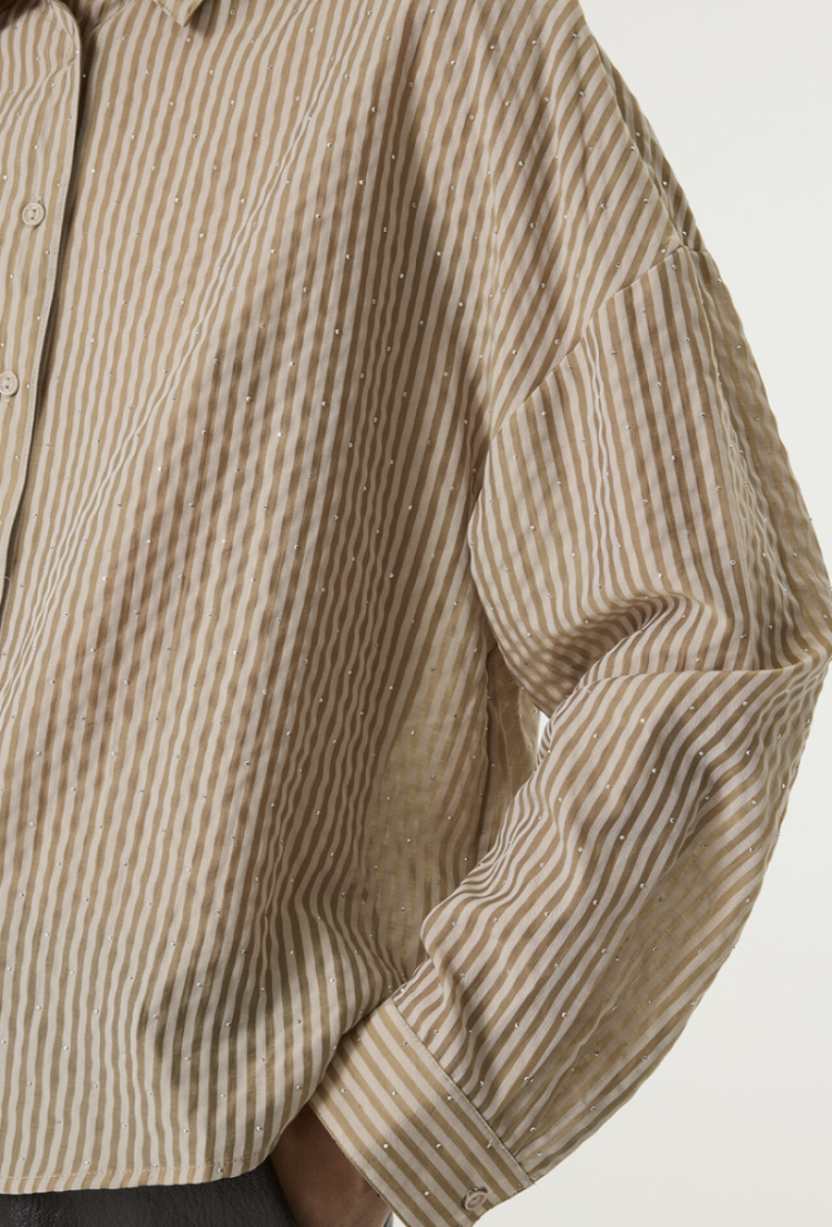 Hemd gestreept beige ecru met zilveren dotjes 4294-whitecap