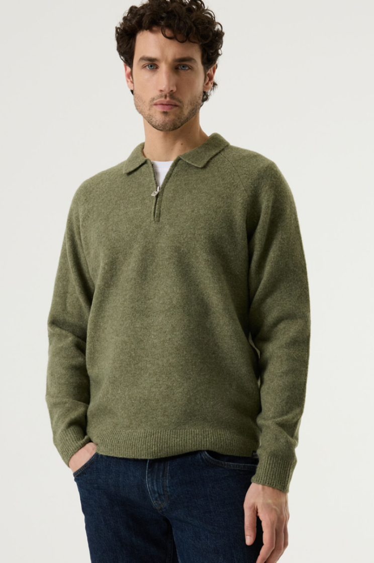 Polo lm knitted met ritsje 4163-sea kelp