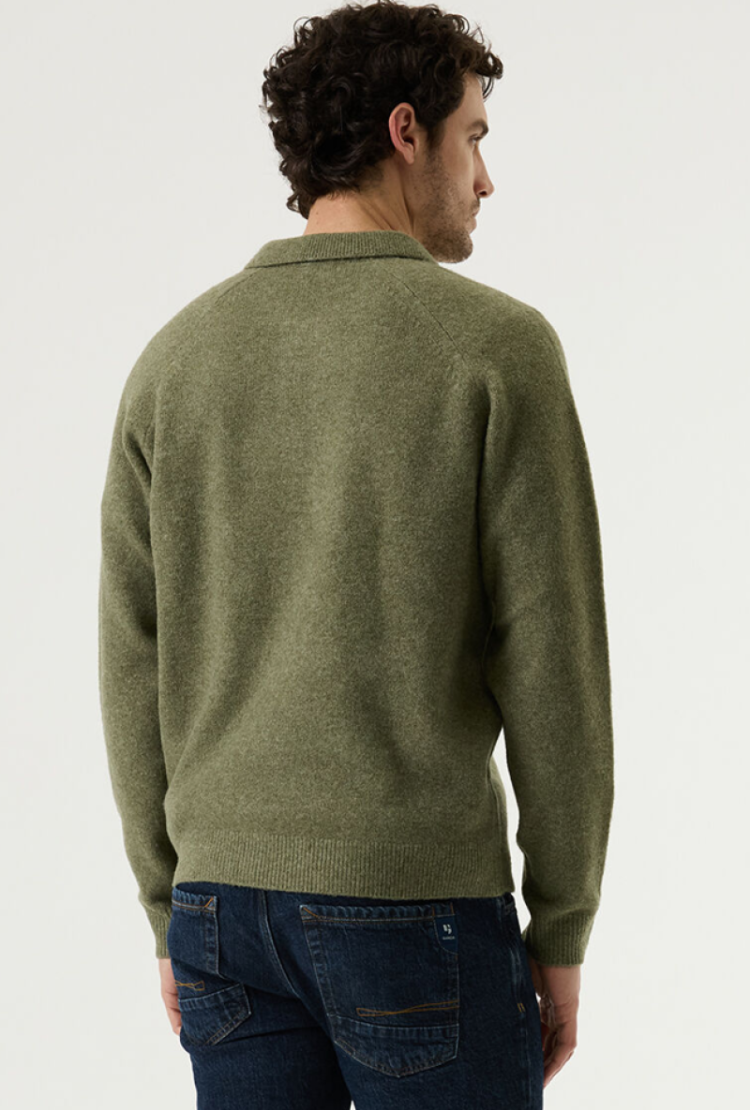 Polo lm knitted met ritsje 4163-sea kelp