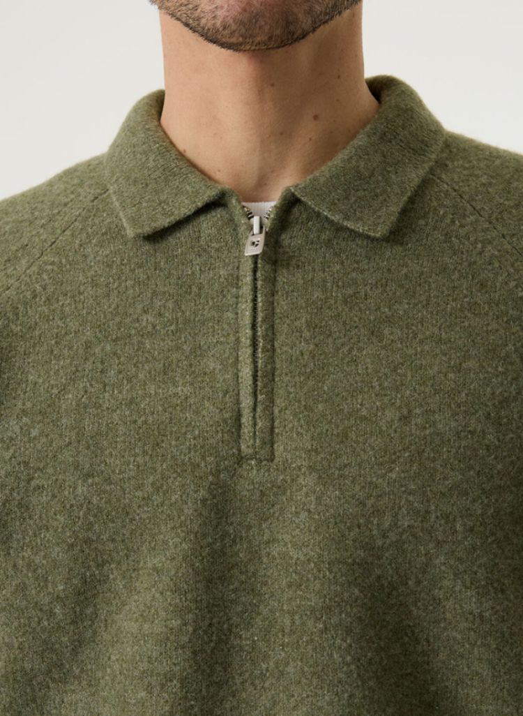 Polo lm knitted met ritsje 4163-sea kelp