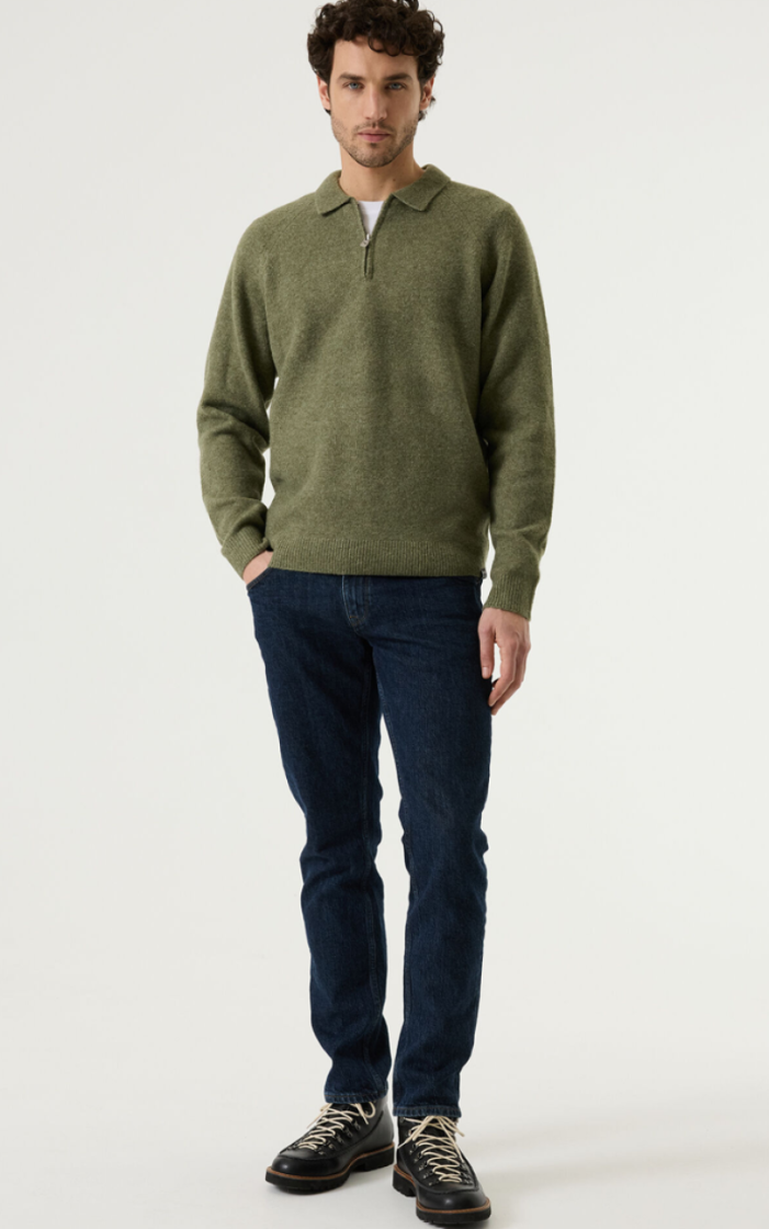 Polo lm knitted met ritsje 4163-sea kelp