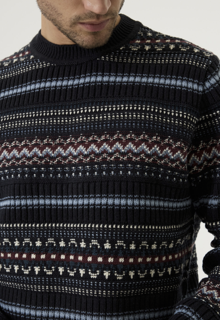Pull dbl met bordeaux en jeansblauwe lijnen 20-dark navy