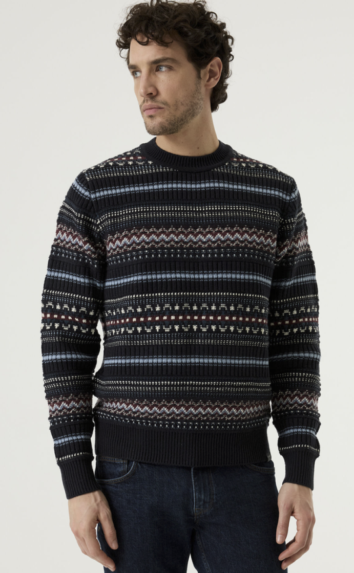 Pull dbl met bordeaux en jeansblauwe lijnen 20-dark navy