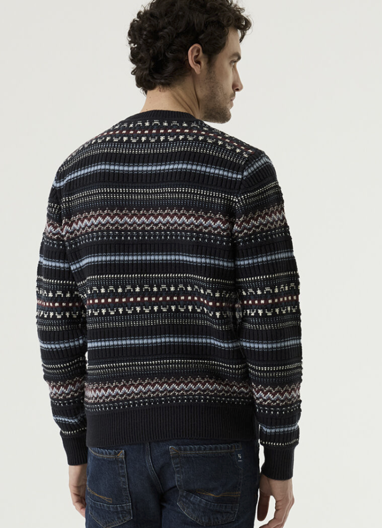 Pull dbl met bordeaux en jeansblauwe lijnen 20-dark navy