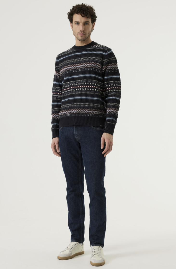 Pull dbl met bordeaux en jeansblauwe lijnen 20-dark navy