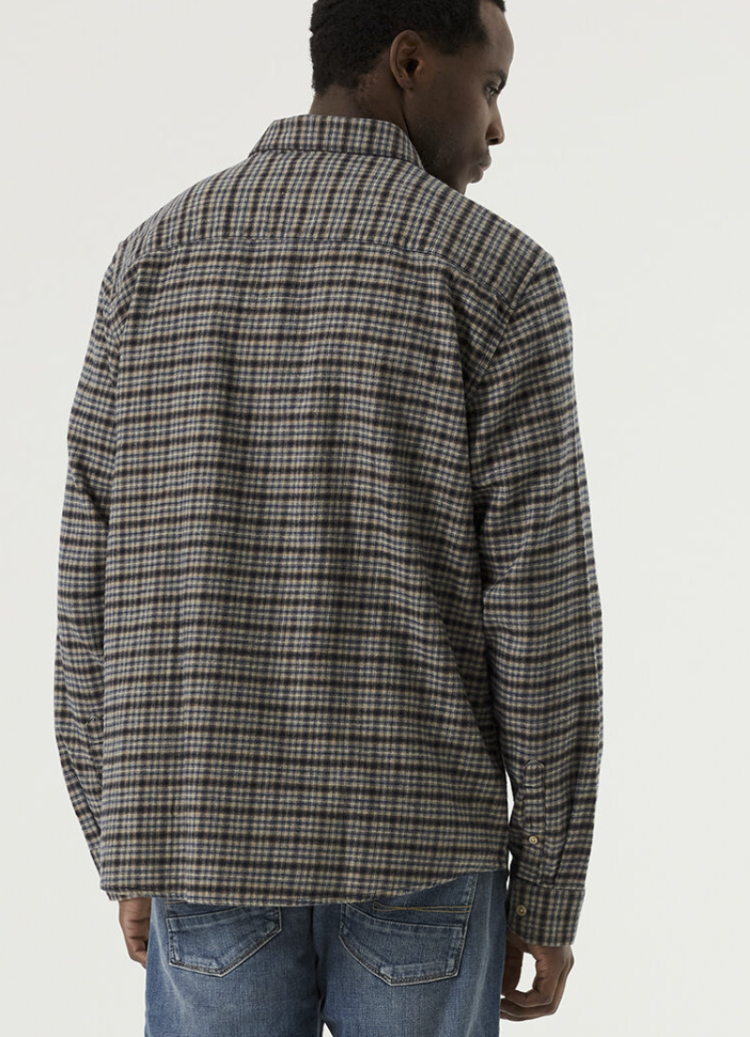Hemd flanel kleine ruiten bordeaux jeansblauw beige 20-dark navy