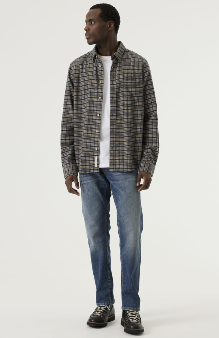 Hemd flanel kleine ruiten bordeaux jeansblauw beige 20-dark navy