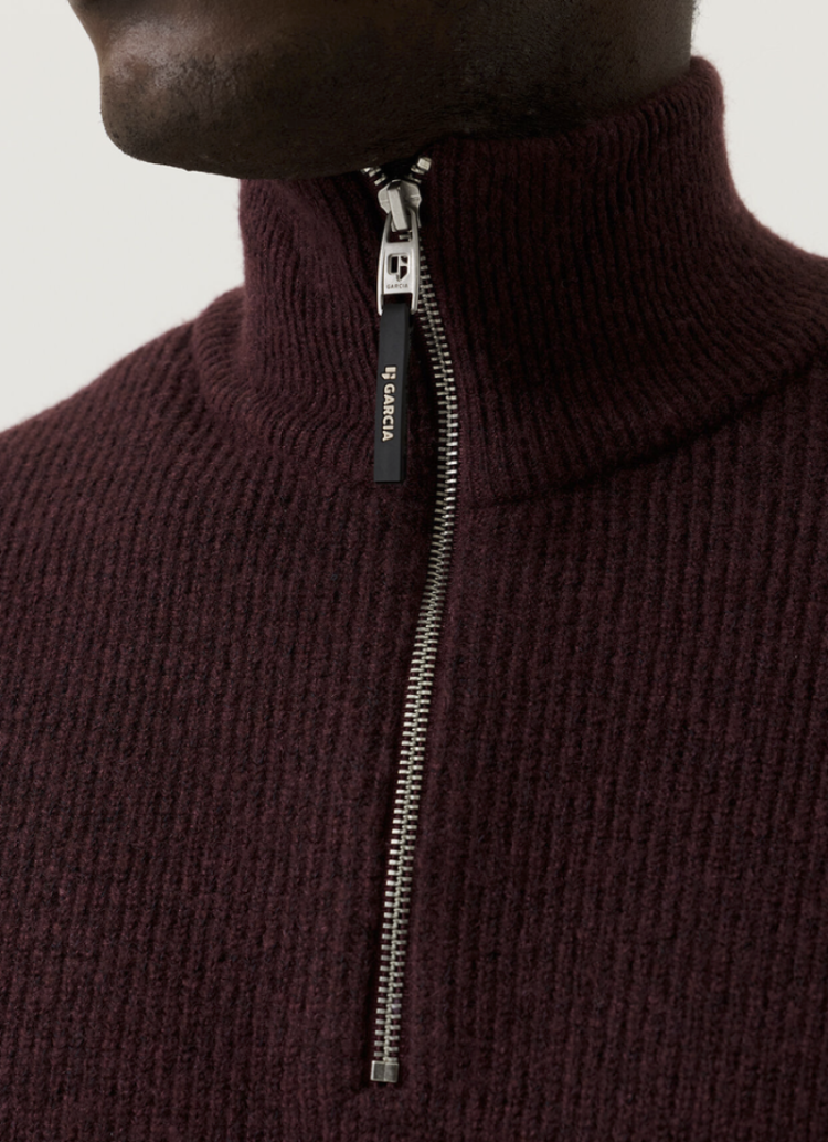 Pull halve rits effen 4174-italian plum