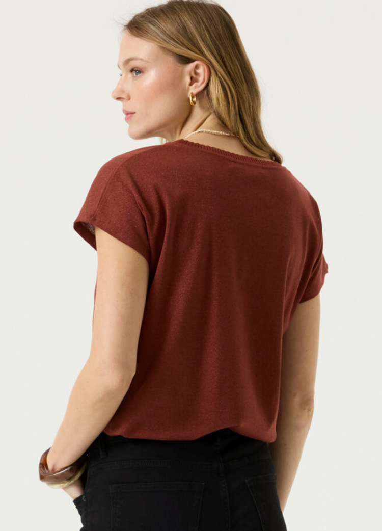 T-shirt effen v glitter km 4456-chili blush