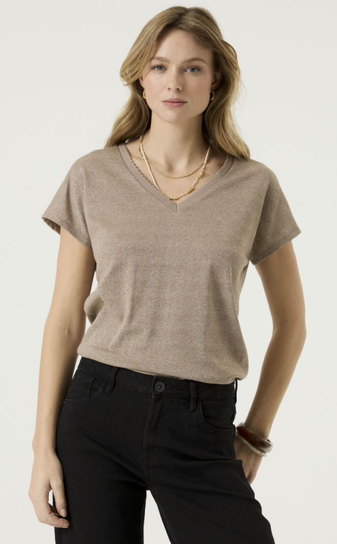 T-shirt effen v glitter km  5196-latte dusk