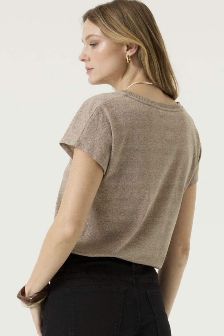 T-shirt effen v glitter km  5196-latte dusk
