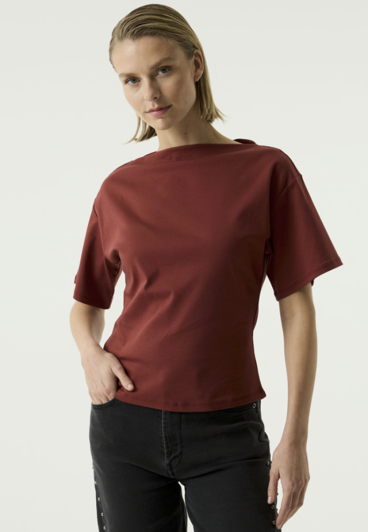 T-shirt km opstaande boothals 4456-chili blus