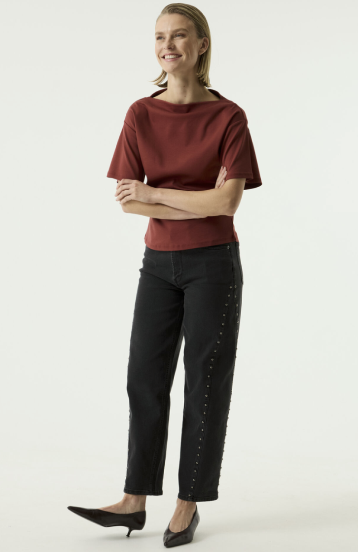 T-shirt km opstaande boothals 4456-chili blus