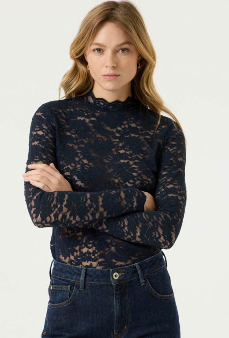 Kanten t-shirt lange mouwen 5181-sapphire mist