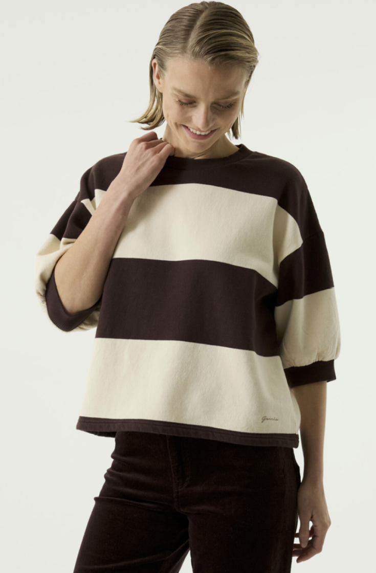 Sweater km brede strepen bruin ecru 4478-hazel bloom
