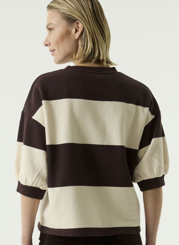Sweater km brede strepen bruin ecru 4478-hazel bloom
