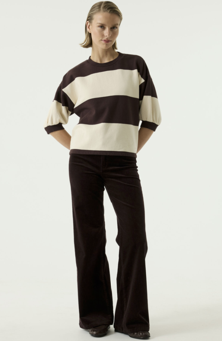 Sweater km brede strepen bruin ecru 4478-hazel bloom