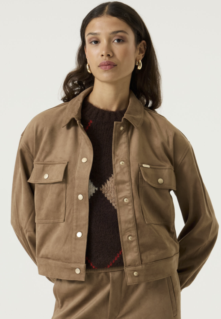 Vest met kraagje suède 5232-soft taupe