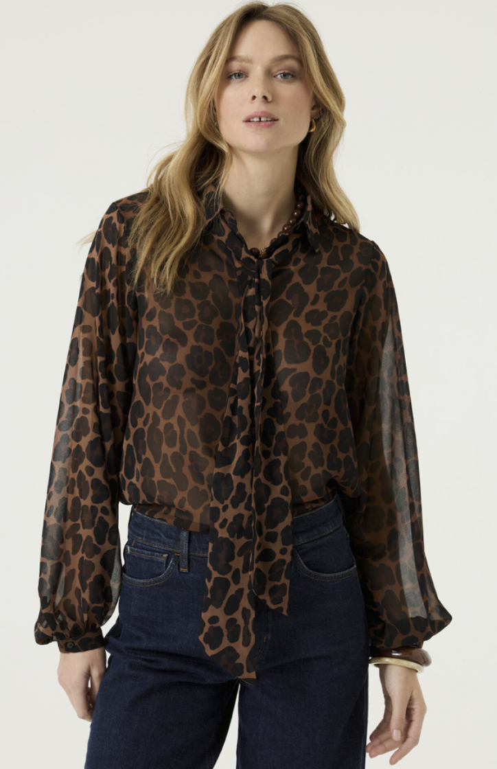 Blouse LM leopard met striklint aan hals 60-black