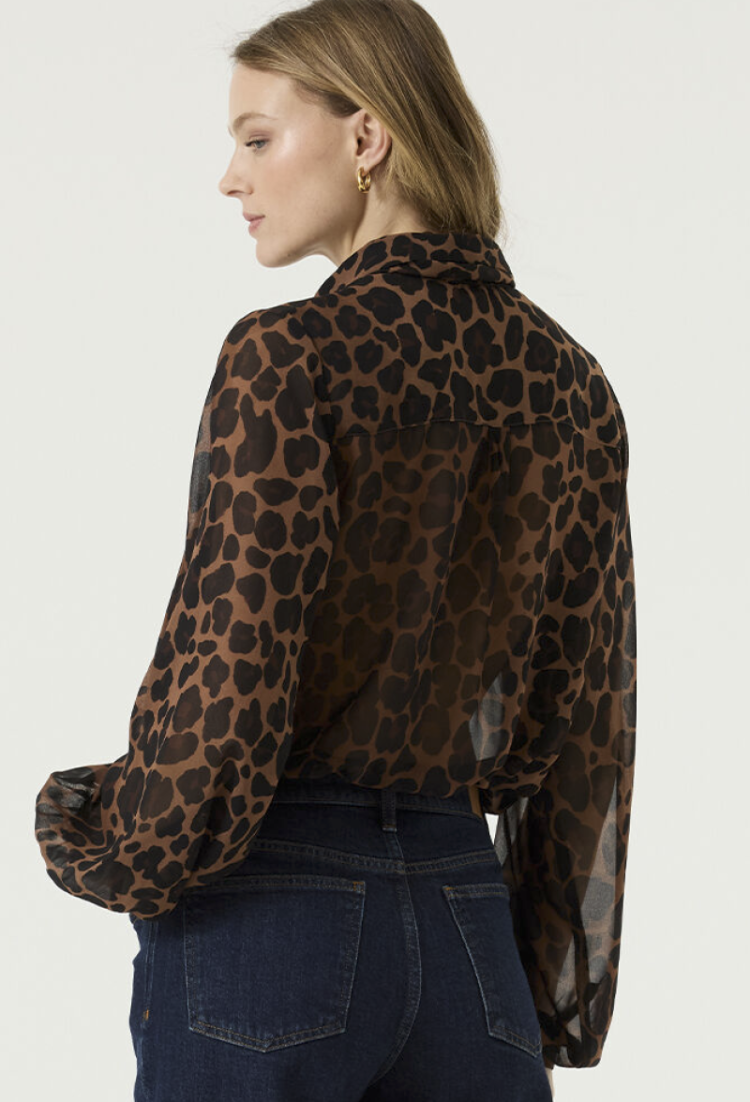 Blouse LM leopard met striklint aan hals 60-black