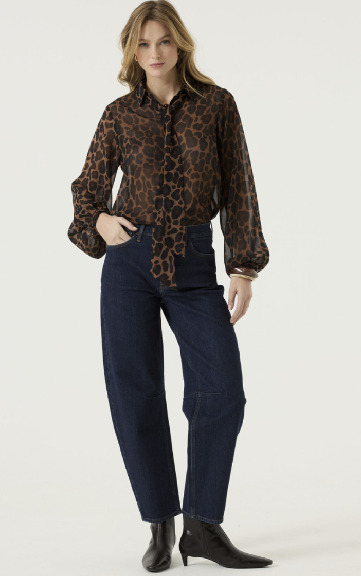 Blouse LM leopard met striklint aan hals 60-black