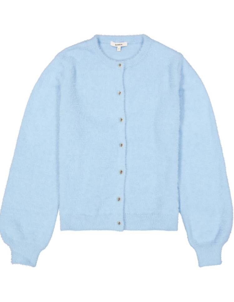 Cardigan fluffy met zilveren bollenknoopjes 4608-breeze blu