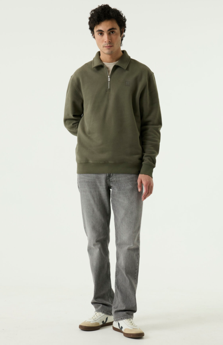 Sweater effen met kraag en rits 4137-faded olive