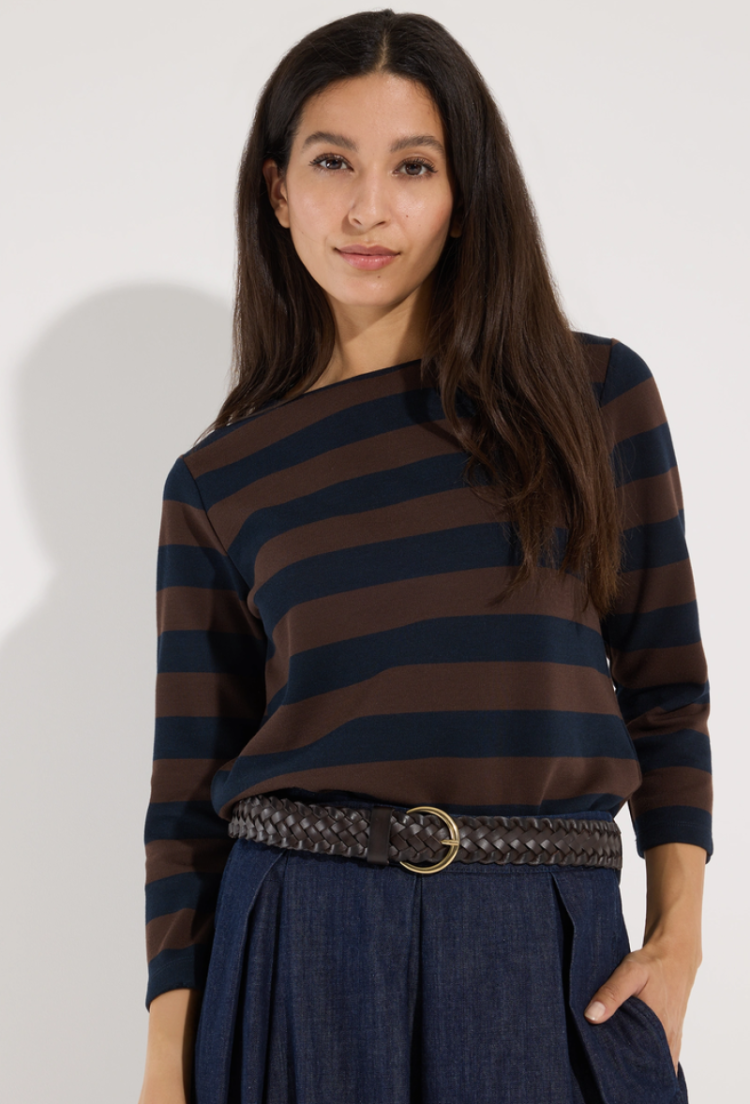 T-shirt hlm boxy gestreept 2279 espresso marine