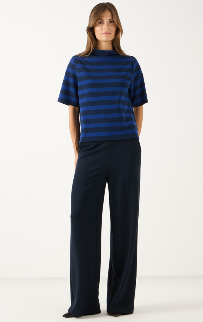 Broek brede pijpen stretch rek in taille 0375 marine