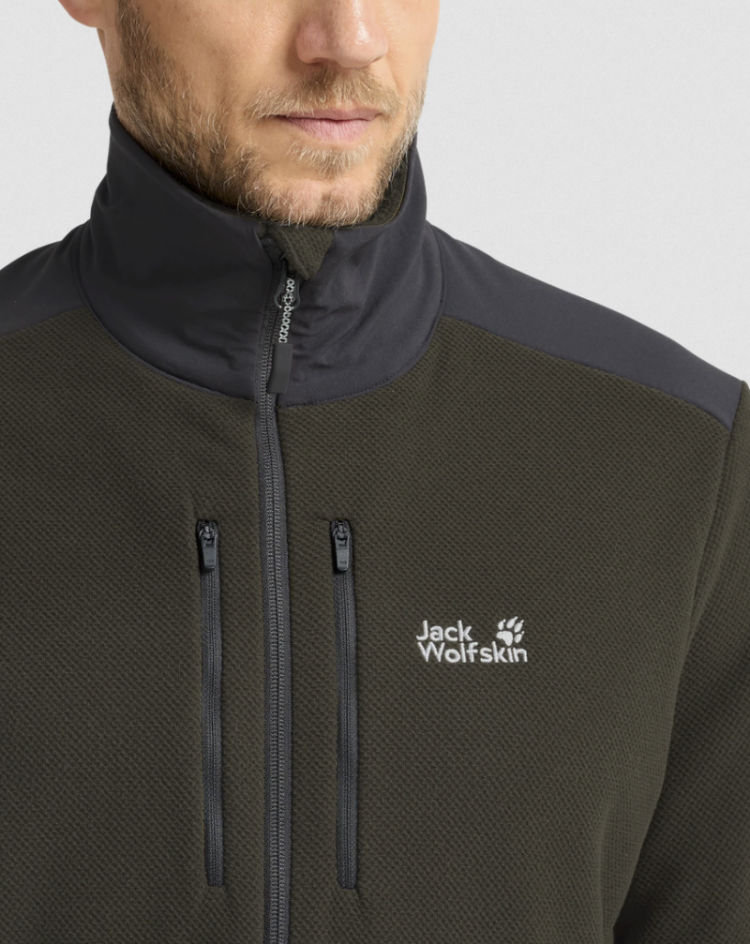 Cold Ridge Jkt Men structuurfleece met versteviging schouders E0205 Obsidian Moss