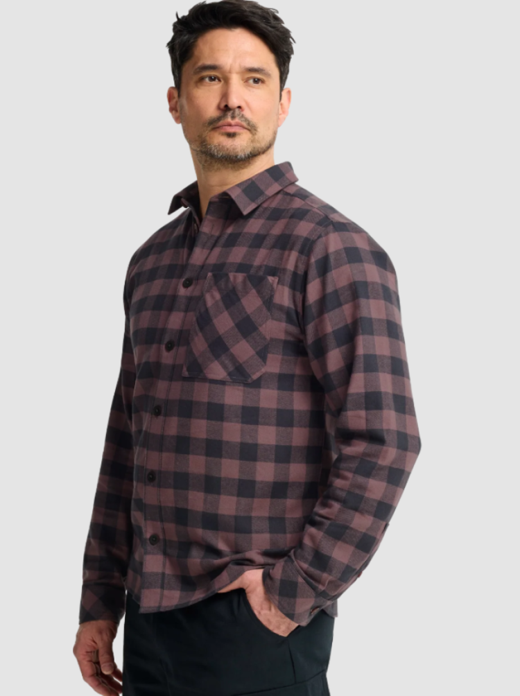 Lite Flannel Shirt Men T0600 Check Sheer Plum