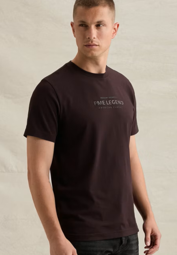 T-shirt effen kleine letters op borst 4357 Dark Auber