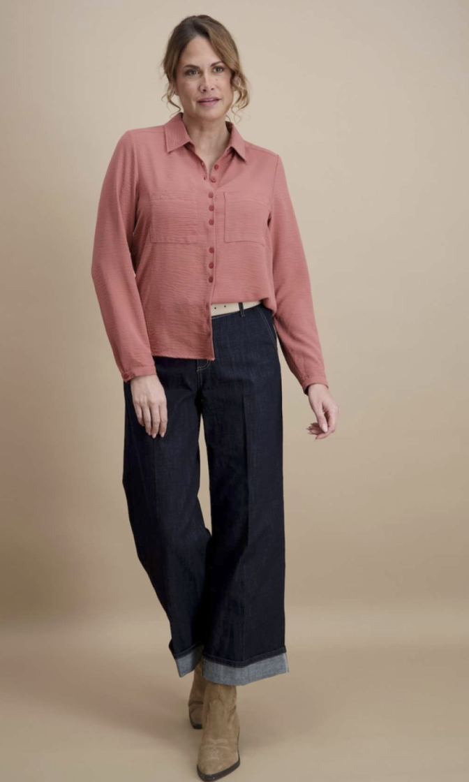 Hemd lm effen kreukstofje stretch 4 vieux rose
