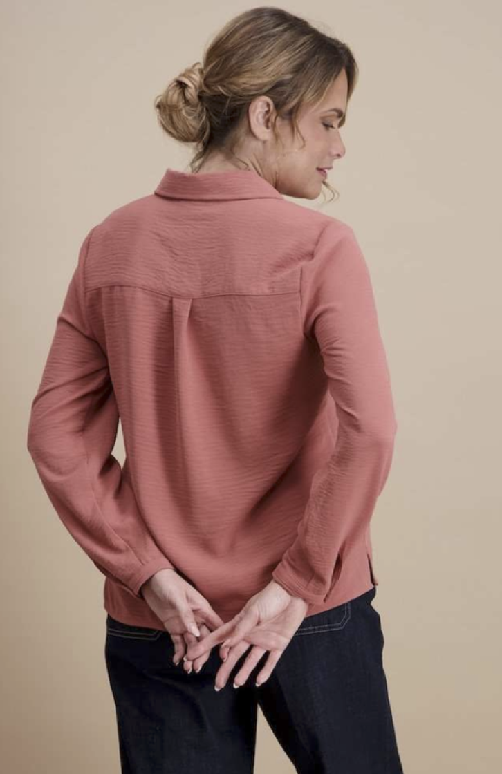 Hemd lm effen kreukstofje stretch 4 vieux rose