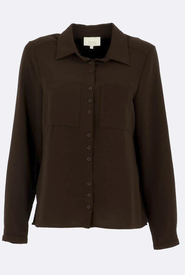 Hemd lm effen kreukstofje stretch 03 marron