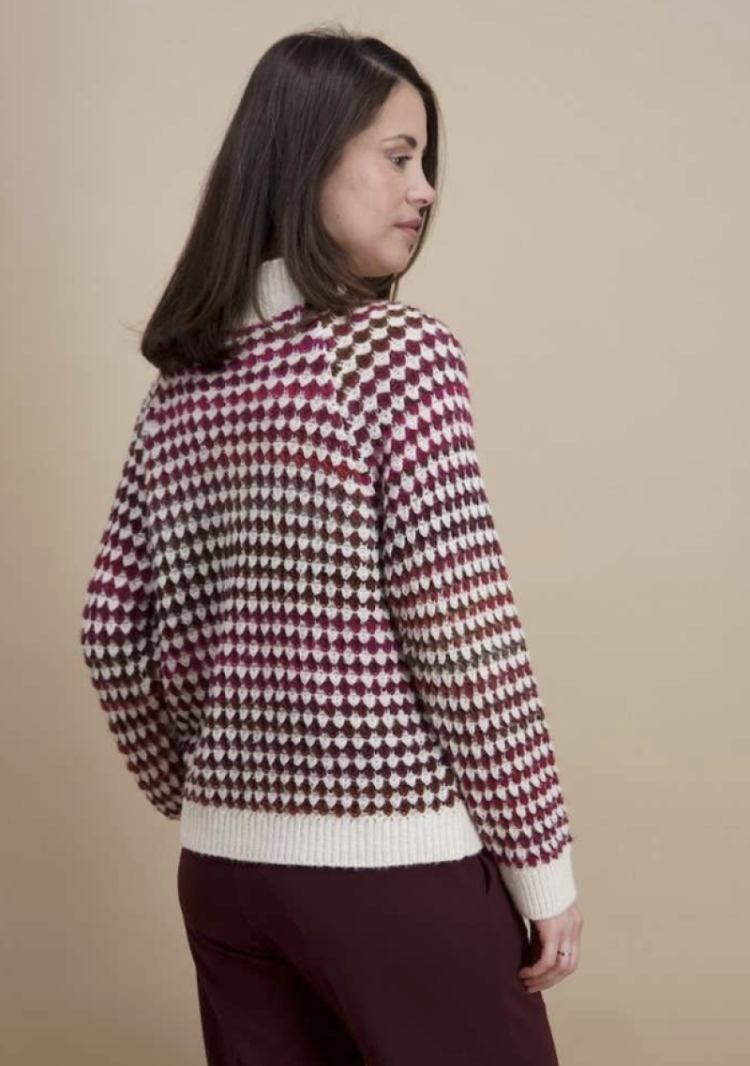 Pull bollenprint bordeaux bruin ecru 14 Ecru/bordeau
