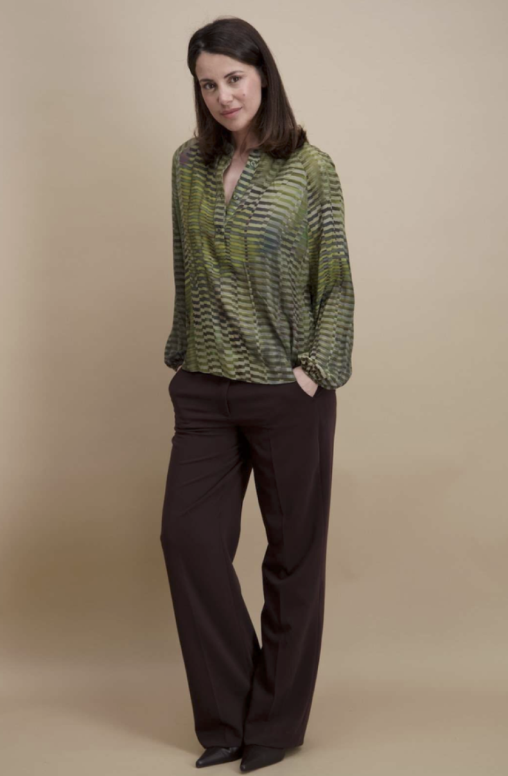 Blouse lm knoopjes half print kaki mos beige 05 vert olive