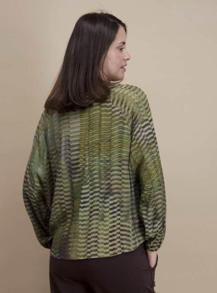 Blouse lm knoopjes half print kaki mos beige 05 vert olive
