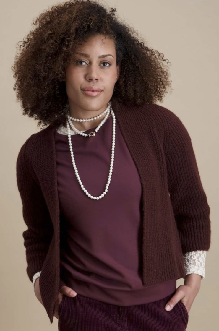 Cardigan effen bredere mouwen 09 aubergine
