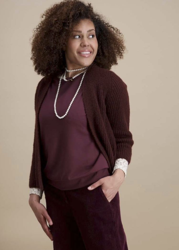 Cardigan effen bredere mouwen 09 aubergine