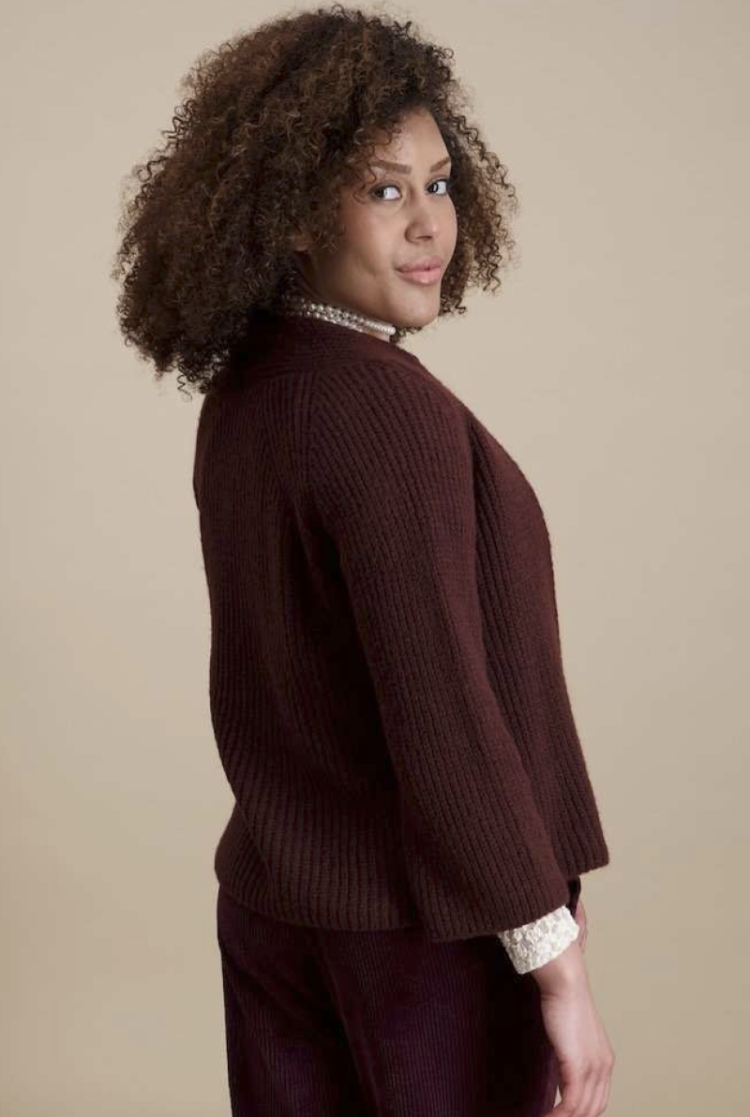 Cardigan effen bredere mouwen 09 aubergine