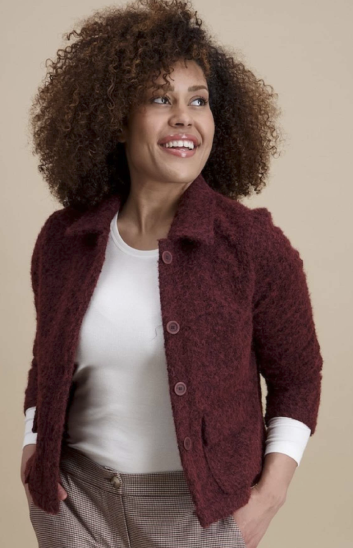 Vestje met kraag bouclé 14 bordeaux 