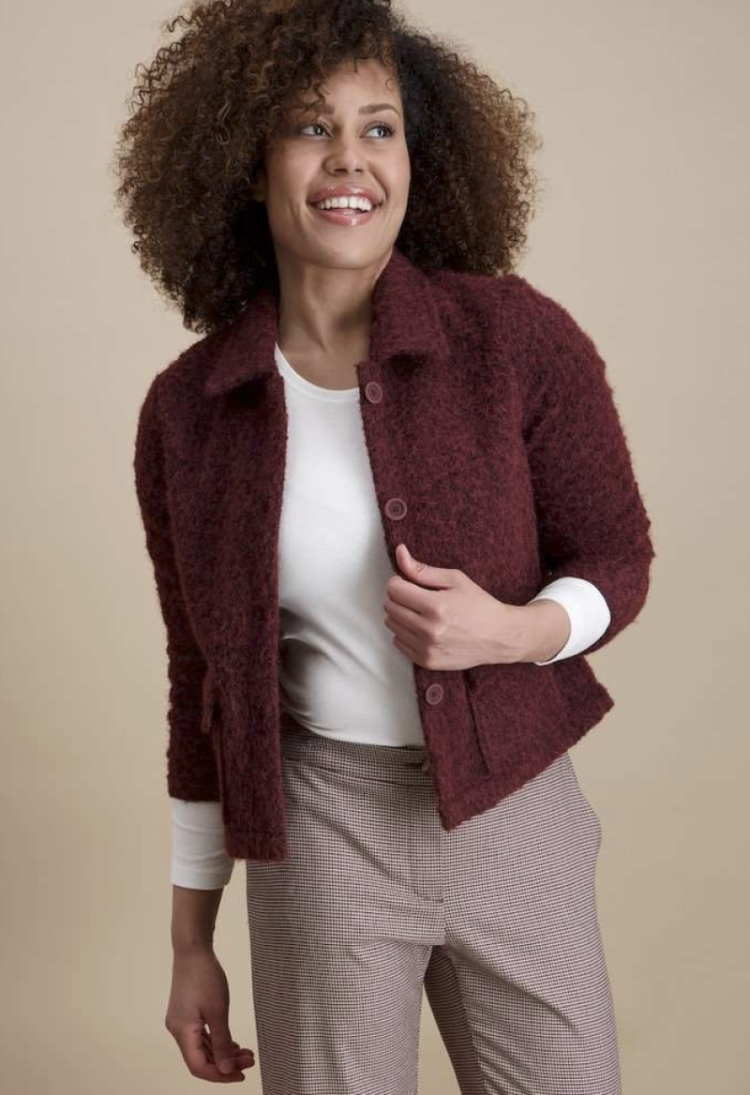 Vestje met kraag bouclé 14 bordeaux 