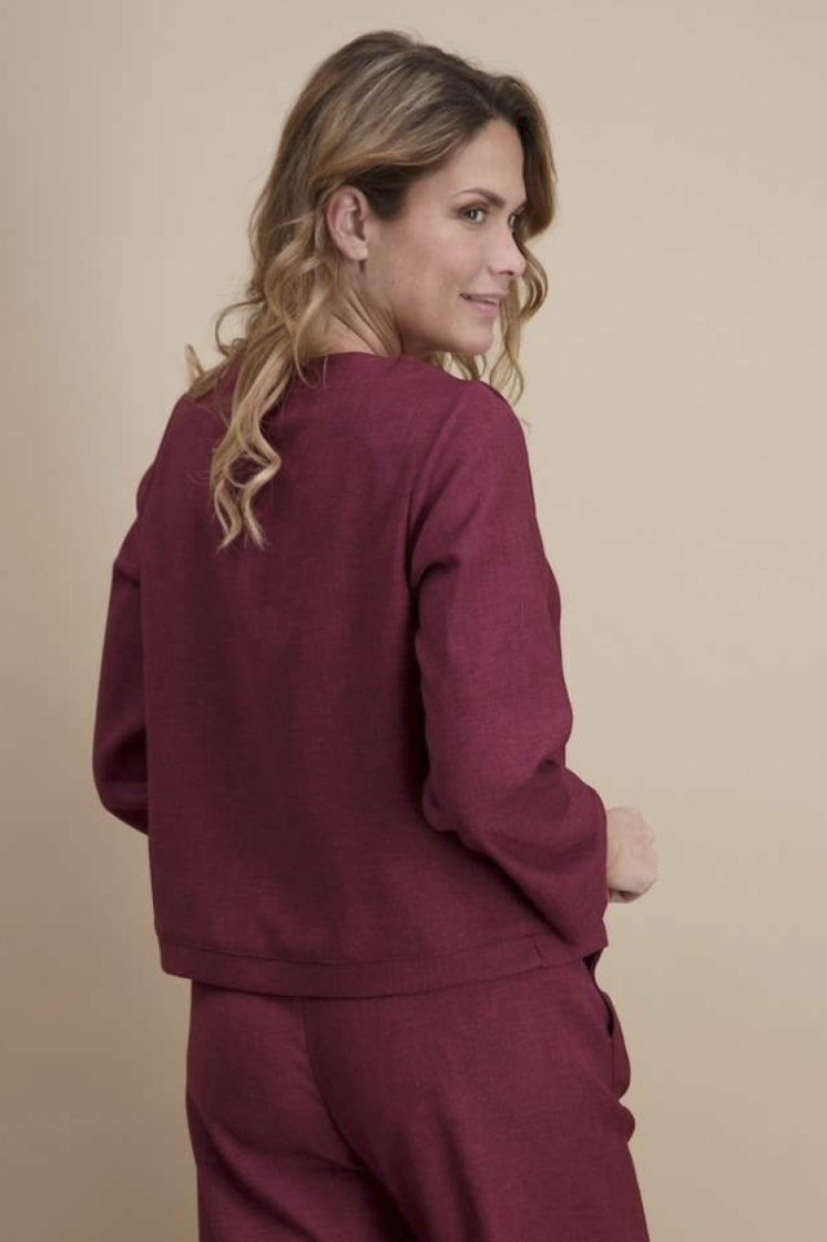 Blouse lm effen ronde hals wijde mouw 14 bordeaux 