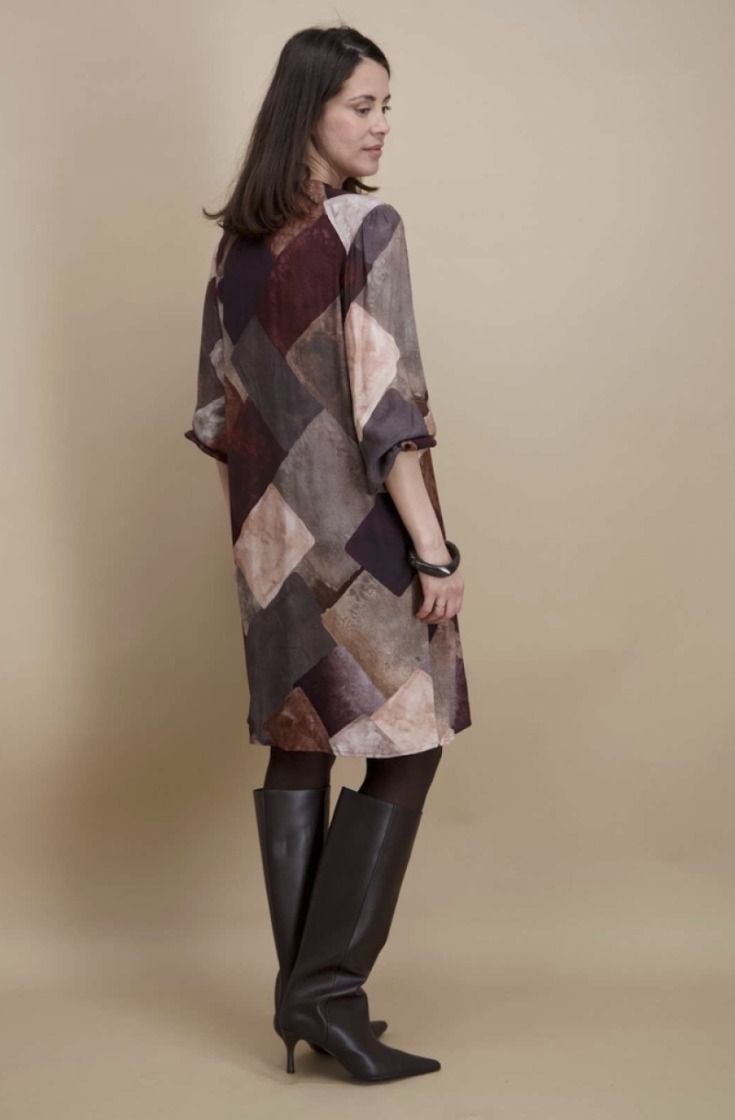 Kleed kort v lm print bordeaux zalm roest taupe  14 bordeau/rose