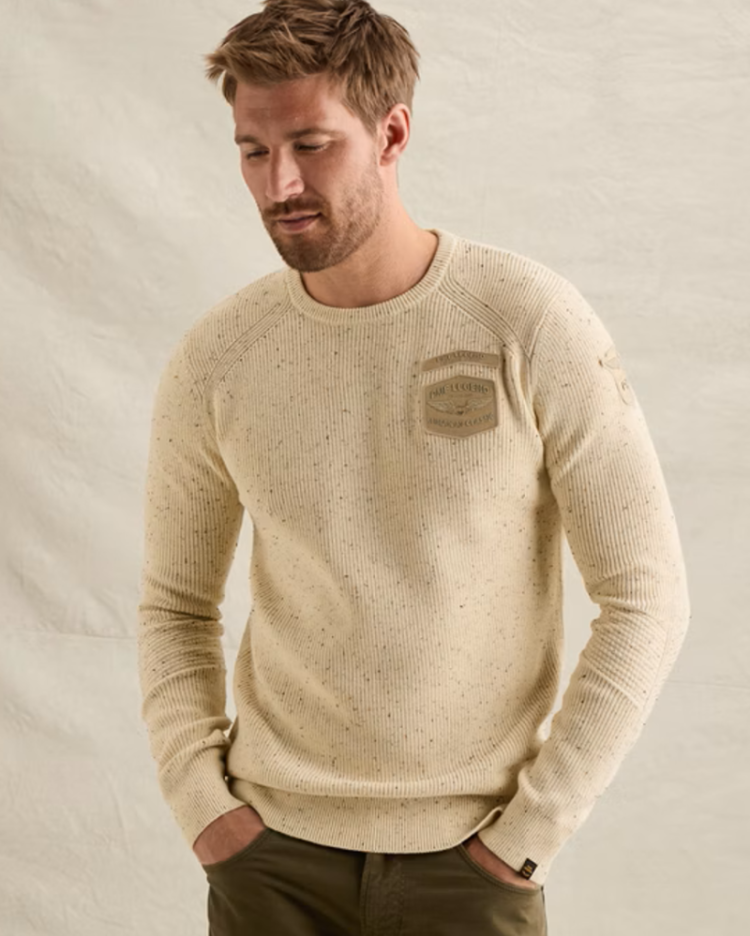 Pull met spikkels ronde hals 910 Bone White