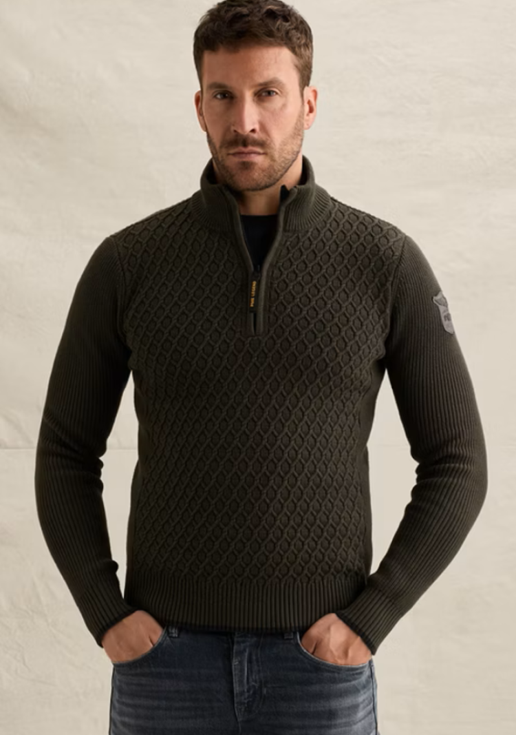 Pull met structuur halve rits  8039 Beluga